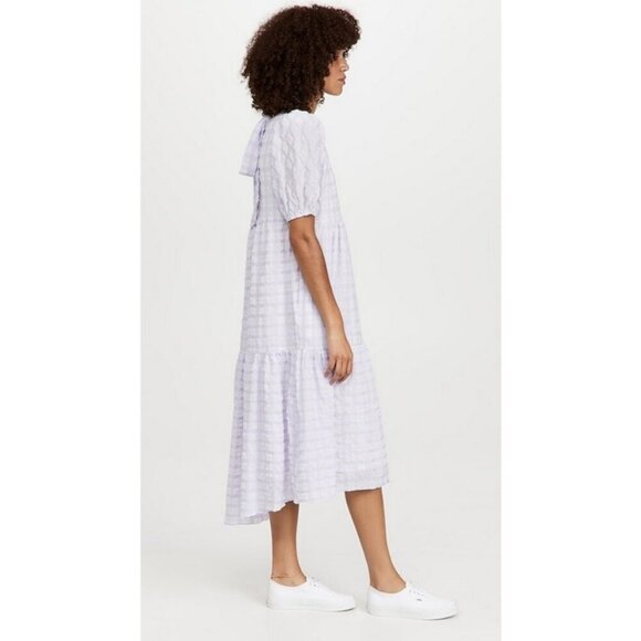 💕ENGLISH FACTORY💕 Tiered Gingham Seersucker Maxi Dress ~ Lavender Medium M NWT - Picture 6 of 16